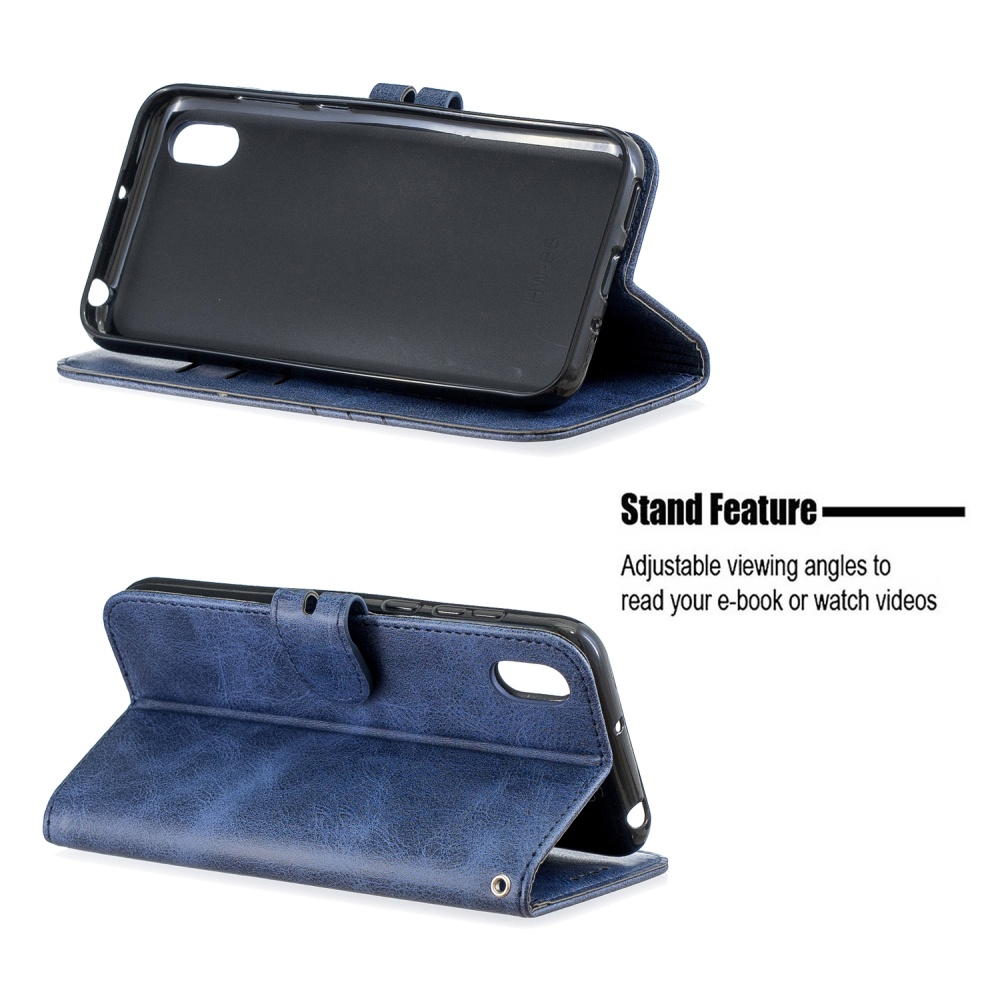 For HUAWEI Y5 2019 Denim Pattern Solid Color Flip Wallet PU Leather Protective Phone Case with Buckle & Bracket blue - Image 3