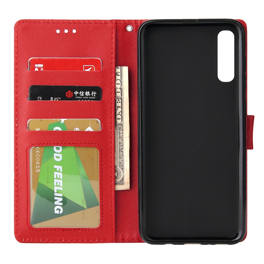 For Samsung A70 Wallet-type PU Leather Protective Phone Case with Buckle & 3 Card Position red - Image 3