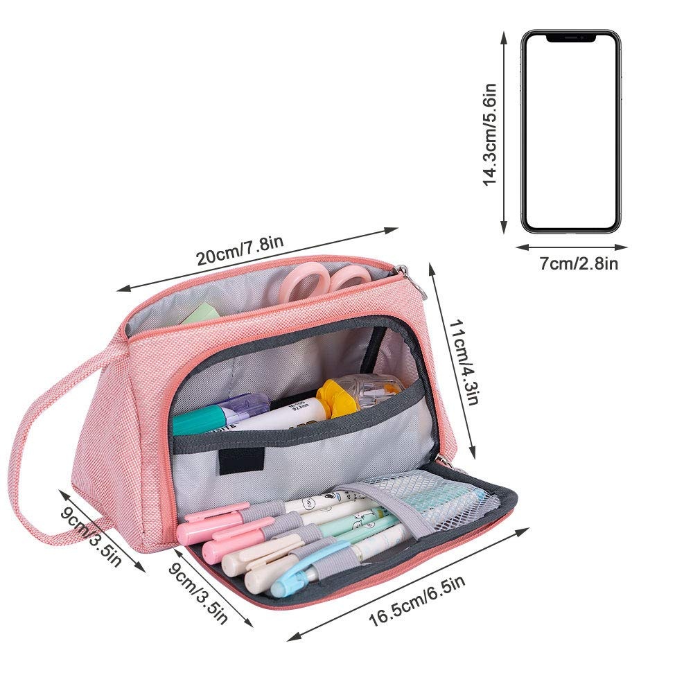 Big Capacity Canvas Storage Pouch Pen Pencil Case Stationery Bag Holder for School Office yellow cotton linen - Image 3