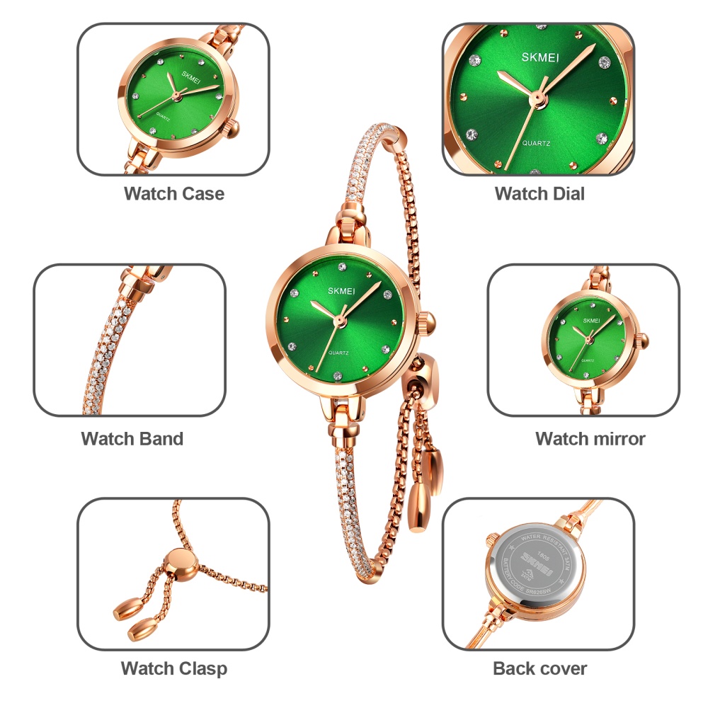 SKMEI Fashion Women Quartz Watch Round Dial Metal Band Waterproof Bracelet Summer Casual Wristwatches green - Image 3