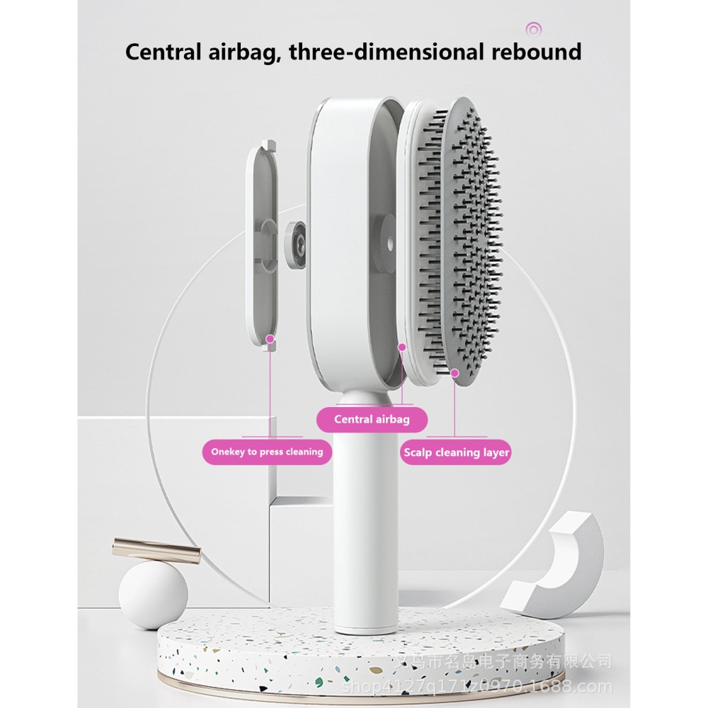 Women Air Cushion Massager Brush Household Painless Self Cleaning Hair Shaping Comb with Anti-slip Handle Rose Red - Image 2