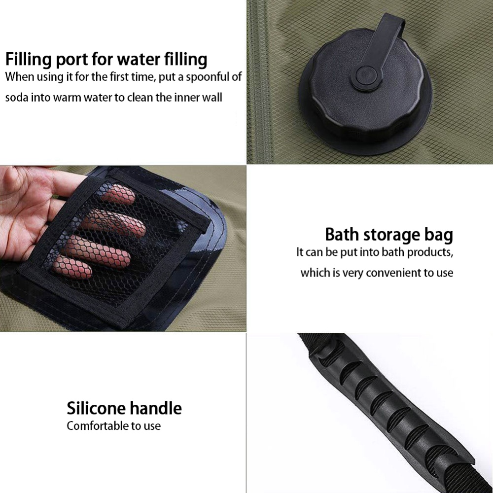 20l Outdoor Camping Shower Water Bag Portable Foldable Solar Heating Bath with Temperature Display Medium Camouflage - Image 3