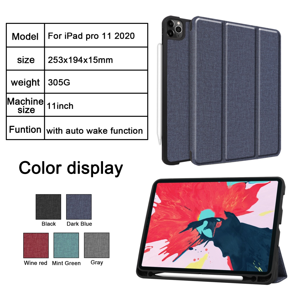 11 inch Foldable TPU Protective Shell Tablet Cover Case Shatter-resistant with Pen Slot for iPadPro blue - Image 3