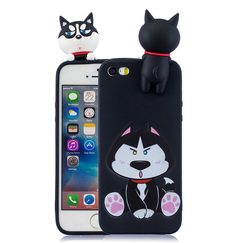 For iPhone 5/5S/SE 3D Cartoon Lovely Coloured Painted Soft TPU Back Cover Non-slip Shockproof Full Protective Case cute husky - Image 3