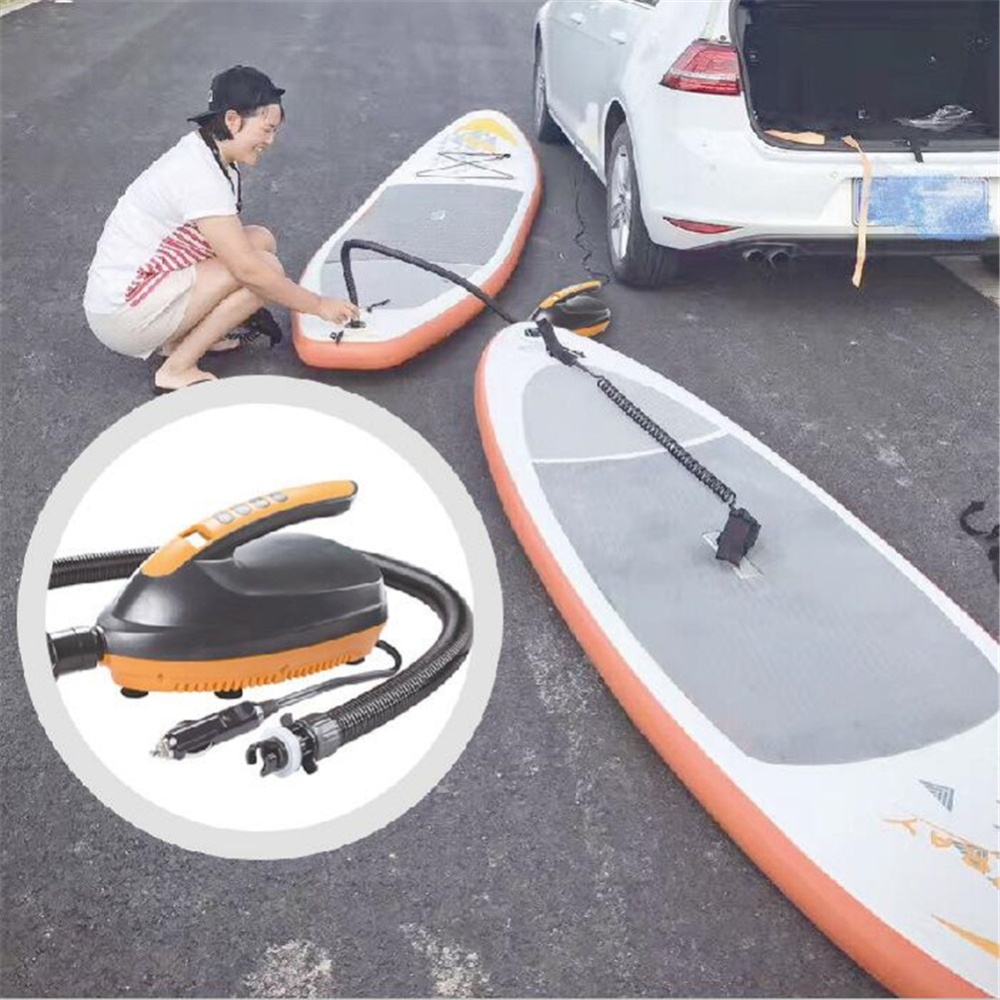 SUP Paddle Direct Current Vehicle Electric Inflatable Booster Pump + 6pcs Air Tap Black with orange - Image 2