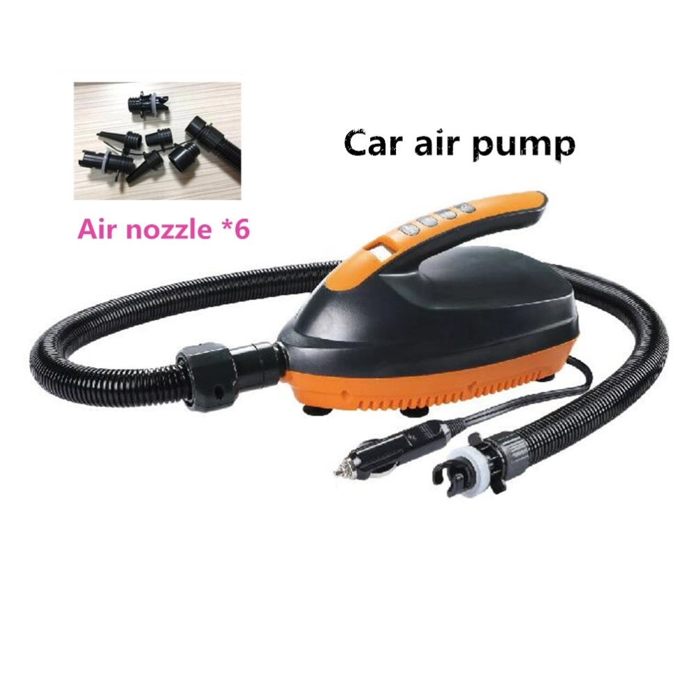 SUP Paddle Direct Current Vehicle Electric Inflatable Booster Pump + 6pcs Air Tap Black with orange - Image 3