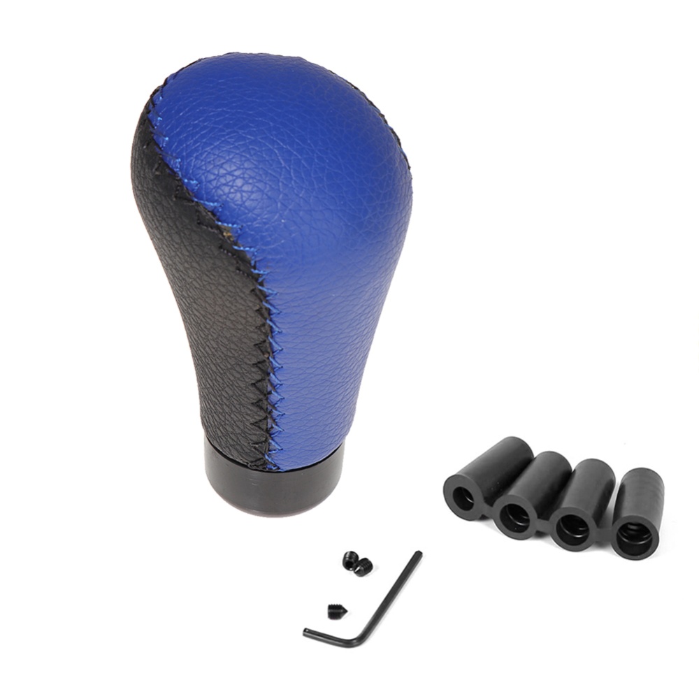 Manual Car Truck Gear Stick Shift Lever Shifter Handle Knob Leather Aluminum Alloy Head Cover Black blue - Image 3