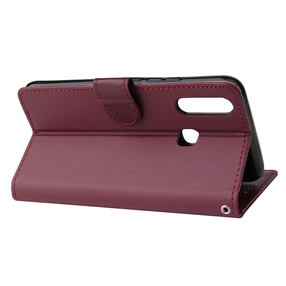 For VIVO Y17 Cellphone Cover PU Leather Shell All-round Protection Mobile Phone Case Precise Cutout Wallet Design Stand Function Wine red - Image 3