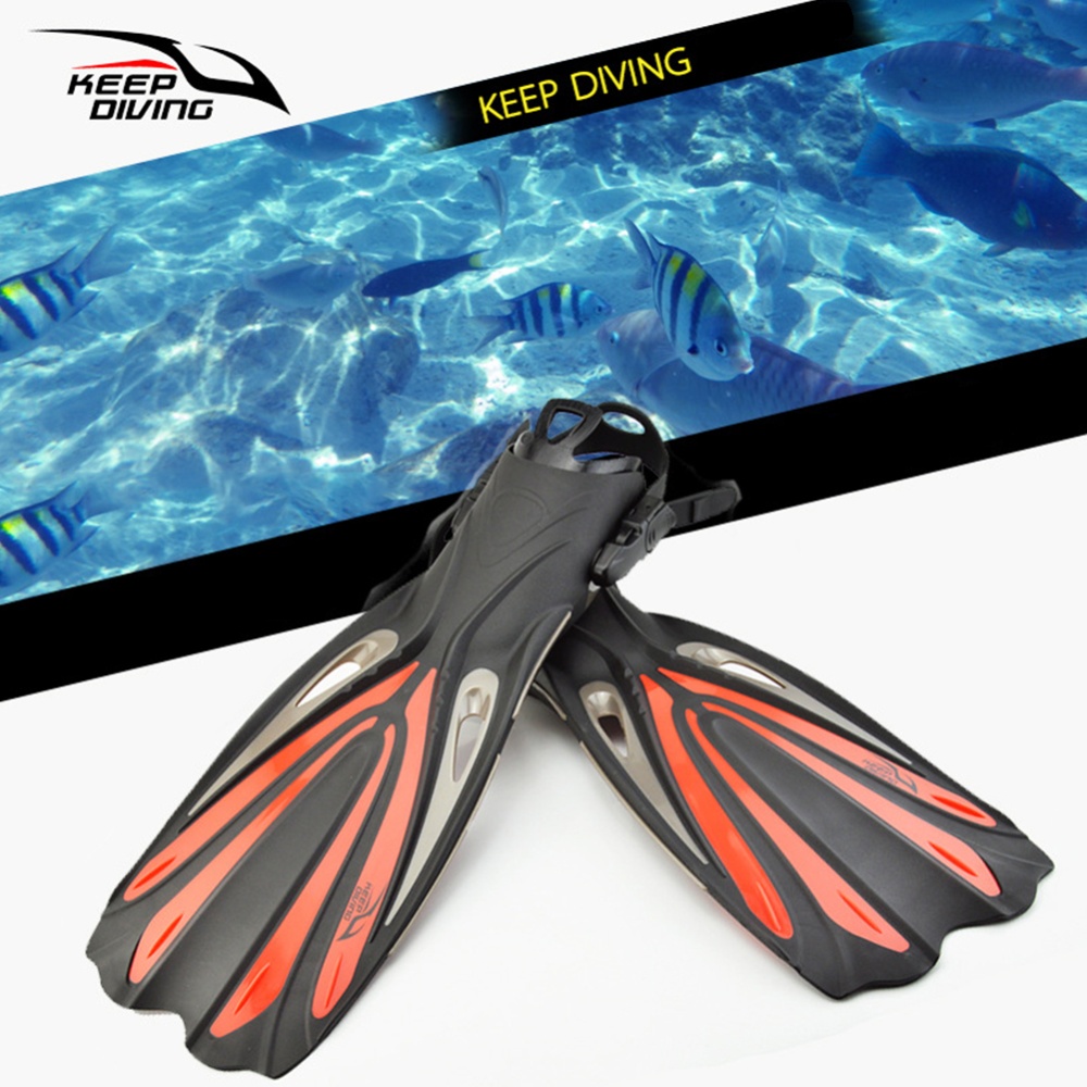 Open Heel Scuba Diving Long Fins Adjustable Snorkeling Swim Flippers Special For Boots Shoes Monofin Gear Red large size (L/XL) - Image 2