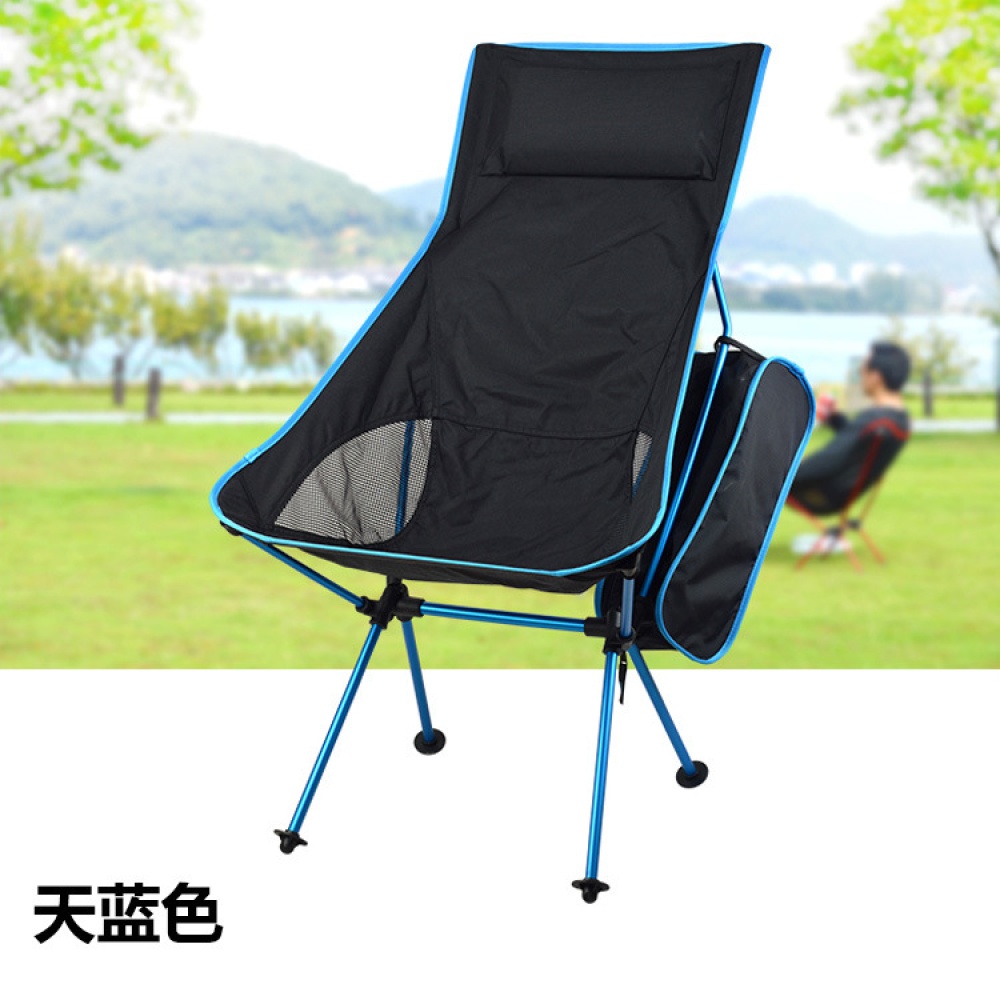 Portable Collapsible Chair Fishing Camping BBQ Stool Folding Extended Hiking Seat Ultralight Furniture sky blue - Image 3