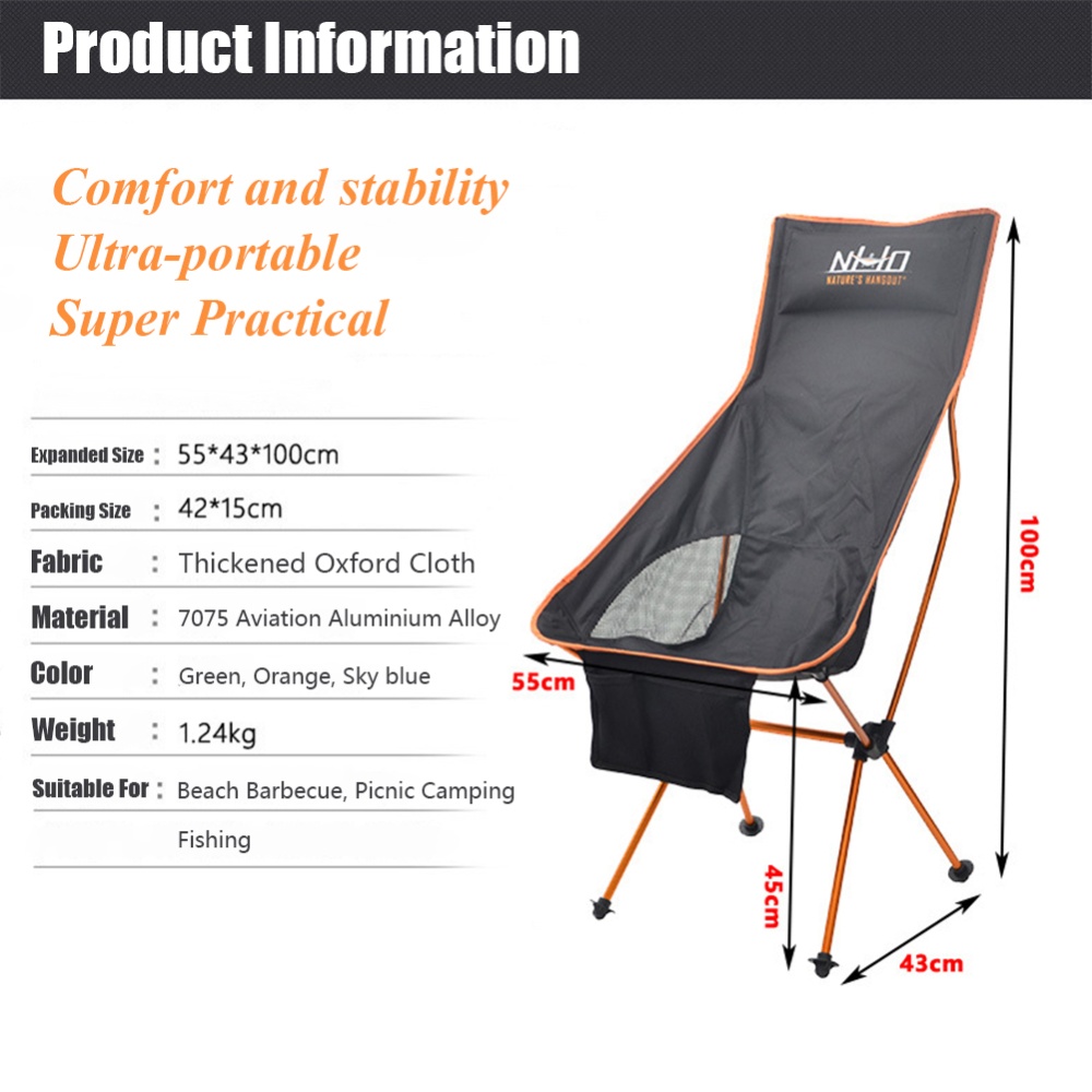 Portable Collapsible Chair Fishing Camping BBQ Stool Folding Extended Hiking Seat Ultralight Furniture Orange - Image 3