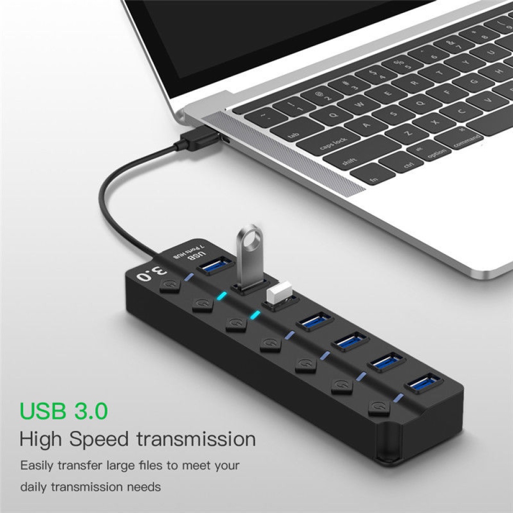 4/7 Port USB 3.0 Hub 5Gbps High Speed On/Off Switches AC Power Adapter for PC 4-port with US plug - Image 2