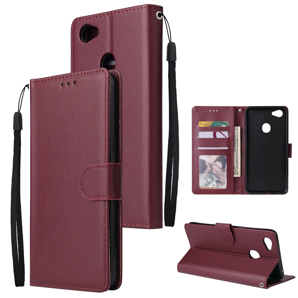 For OPPO F7 Wallet-type PU Leather Protective Phone Case with Buckle & 3 Card Position Red wine - Image 3