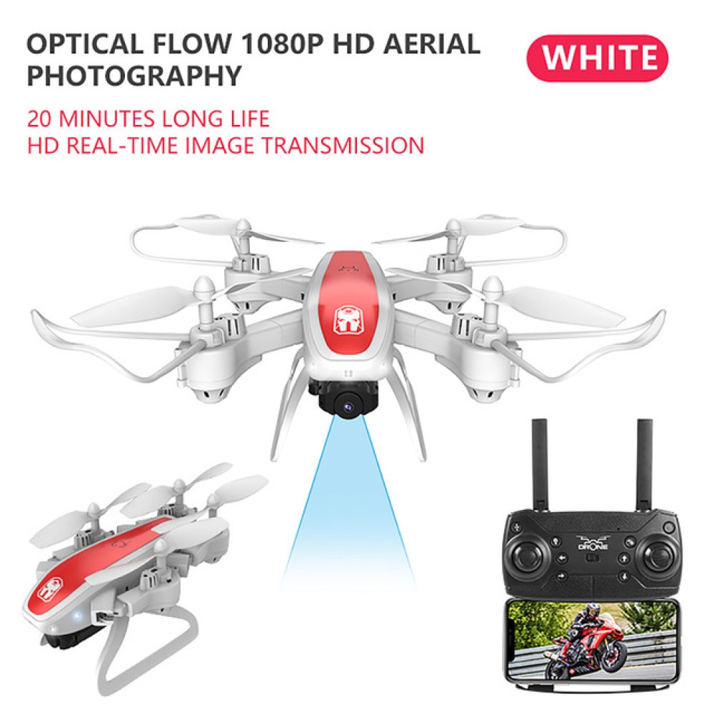 Drone Ky909 Hd 4k Wifi Video Live Fpv Light Flow Keep Height Quad-axis Aircraft One-button Take-off with Box white_1080P (color box) - Image 3