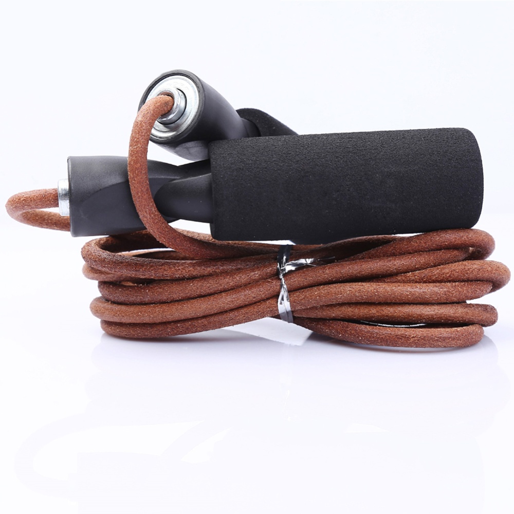 Adjustable Jump Rope Skipping Leather with Bearing Comfortable Sponge Handles for Boxing Fitness brown - Image 3