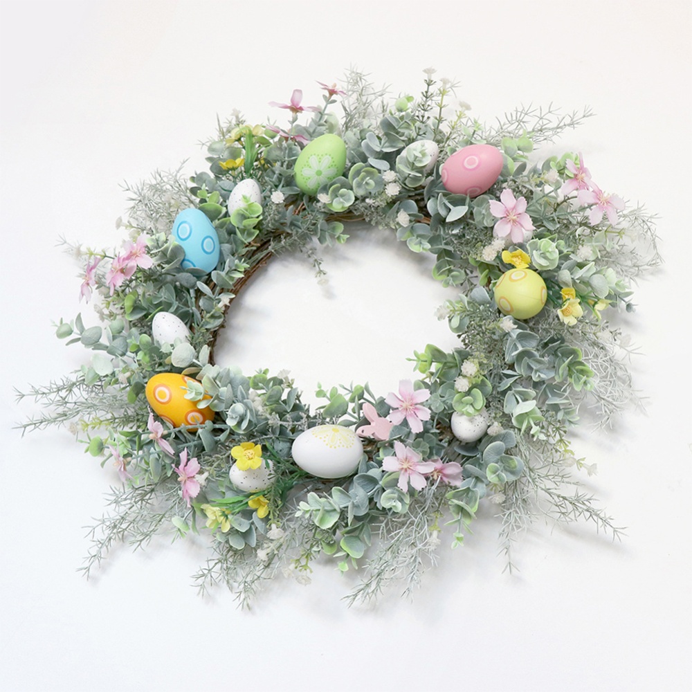 Easter Eggs Wall Hanging Decorative Wreath Simulation Floral Garland For Front Door Window Decor as shown in the picture - Image 2