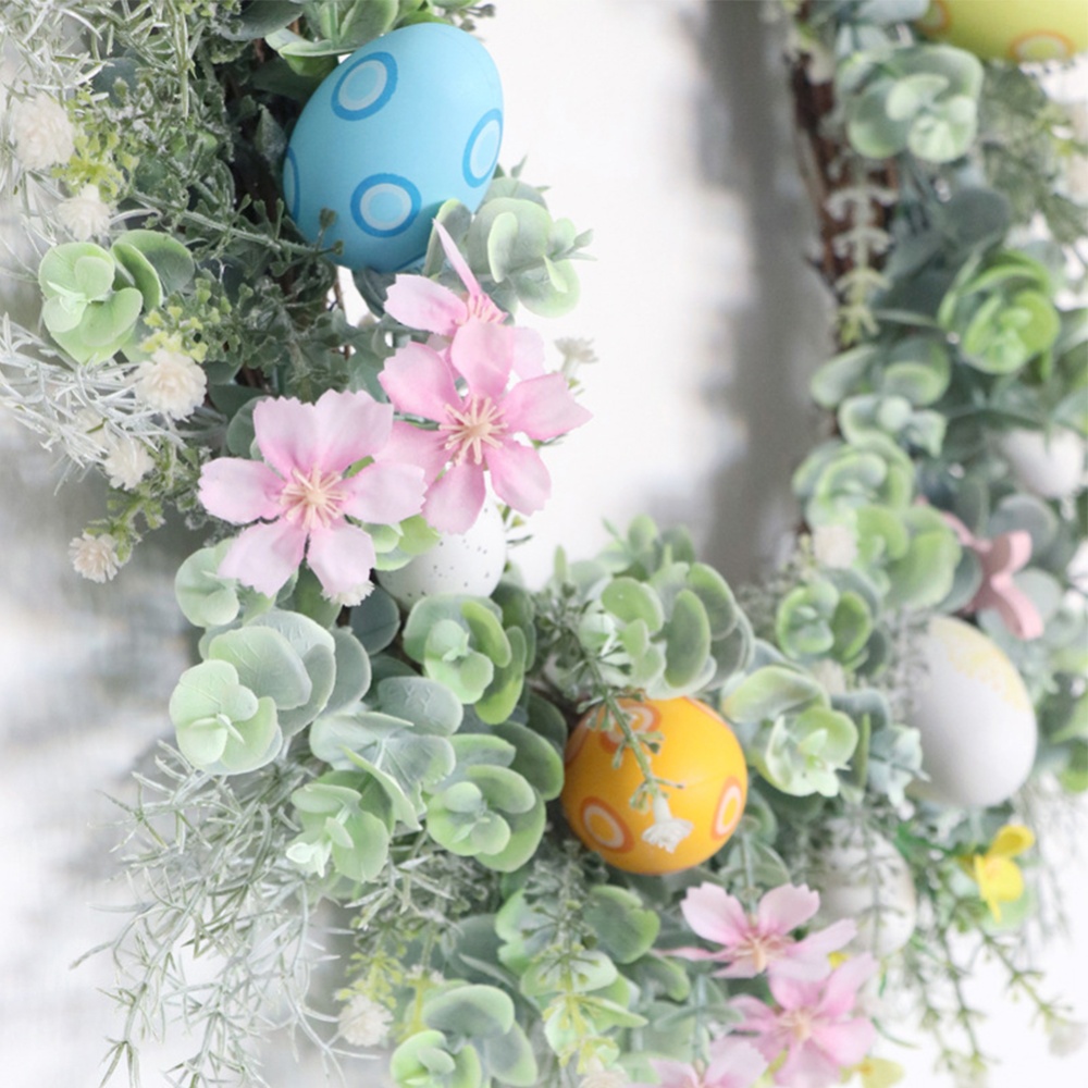 Easter Eggs Wall Hanging Decorative Wreath Simulation Floral Garland For Front Door Window Decor as shown in the picture - Image 3