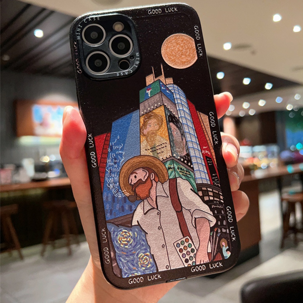 Phone Case Fashion Retro Graffiti Oil Painting Protective Cover Compatible For Iphone 14 Series Times Square Pro Max - Image 2