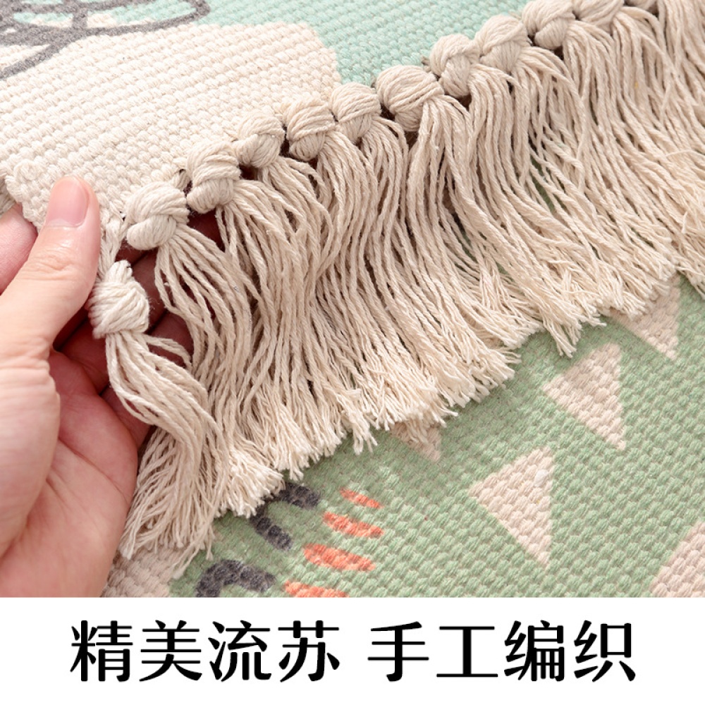 60*150cm Hand-woven Cotton Carpet Non-slip Floor Mat Living Room Bedroom Rug with Tassel 60 * 150cm - Image 3