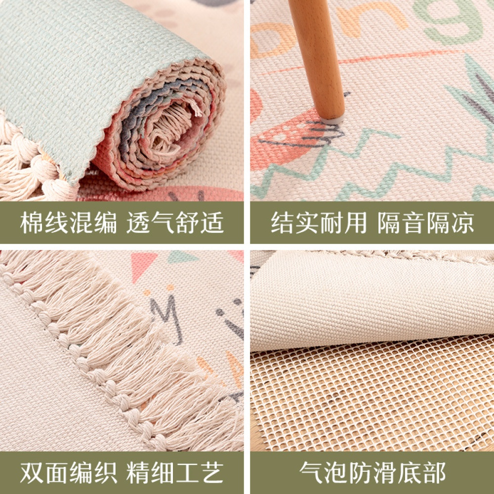 60*150cm Hand-woven Cotton Carpet Non-slip Floor Mat Living Room Bedroom Rug with Tassel 60 * 150cm - Image 2