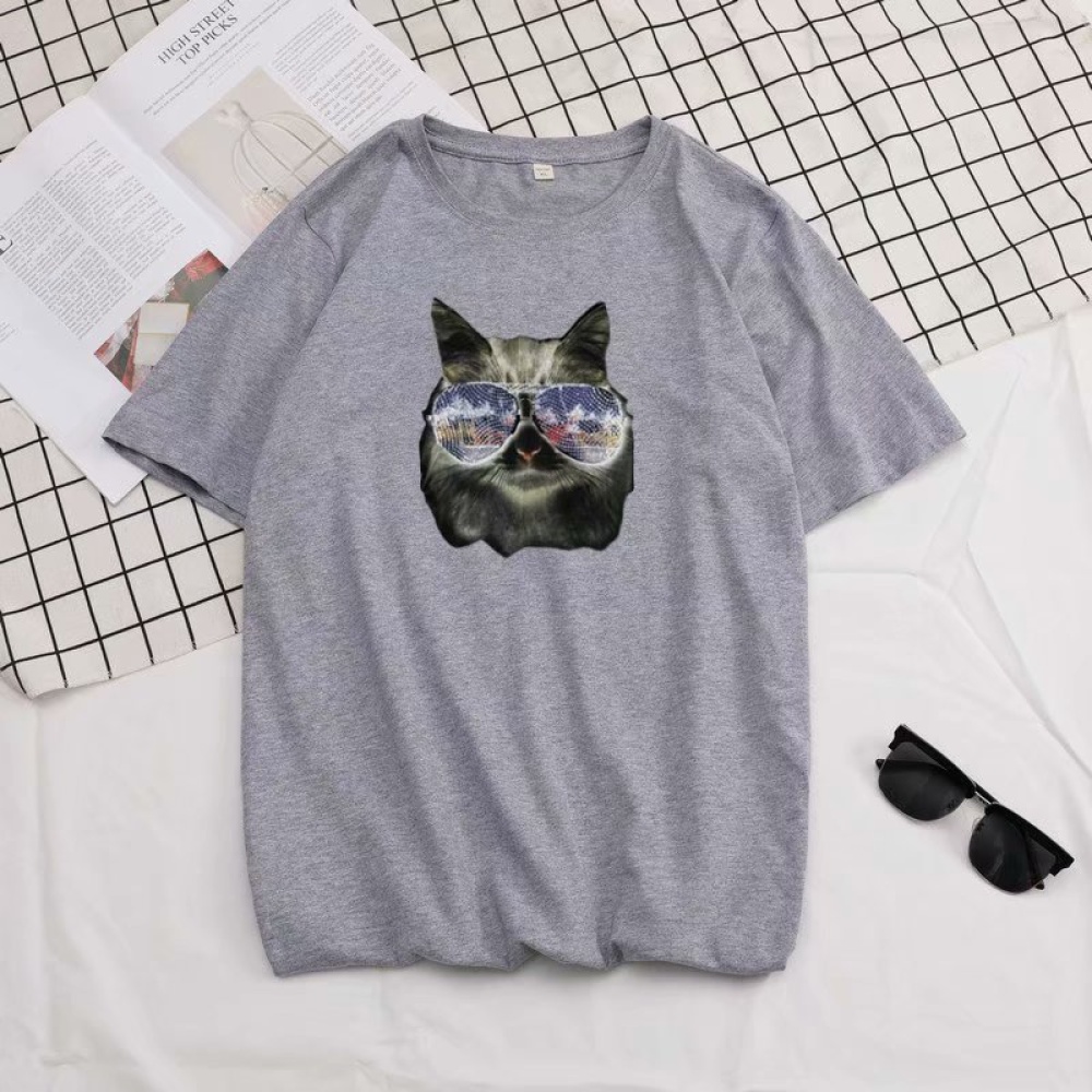 Short Sleeves and Round Neck Shirt Leisure Pullover Top with Animal Pattern Decorated 6105 gray_3XL - Image 2