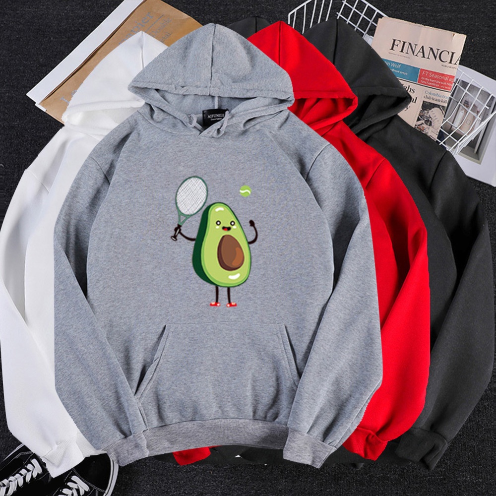 Men Women Hoodie Sweatshirt Cartoon Avocado Thicken Loose Autumn Winter Pullover Tops Red_XXXL - Image 3