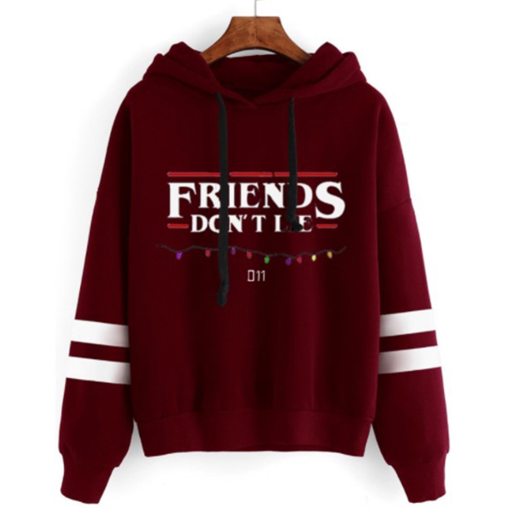 Women Men Autumn Winter American Drama FRIENDS Long Sleeve Print Hoodie Tops Red wine_L - Image 3