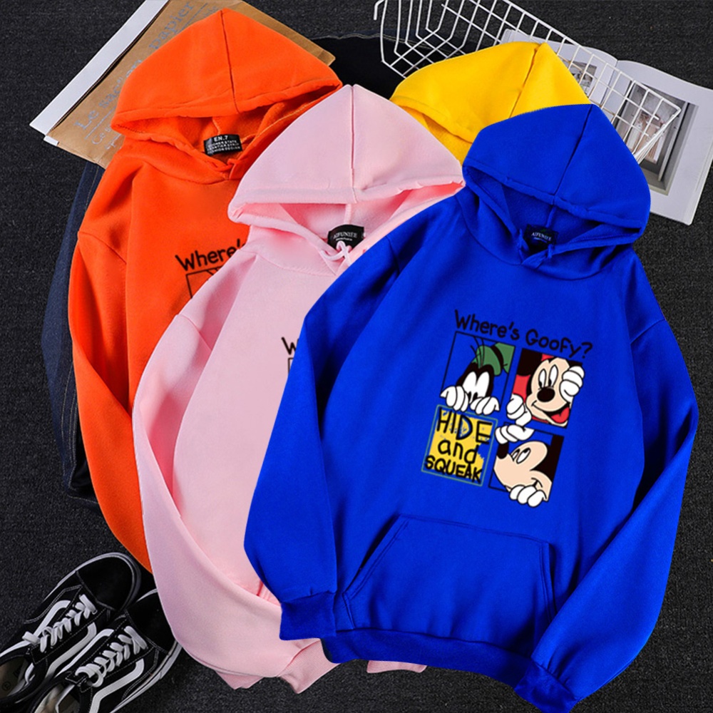 Men Women Hoodie Sweatshirt Cartoon Micky Mouse Thicken Autumn Winter Loose Pullover Blue_XXL - Image 3