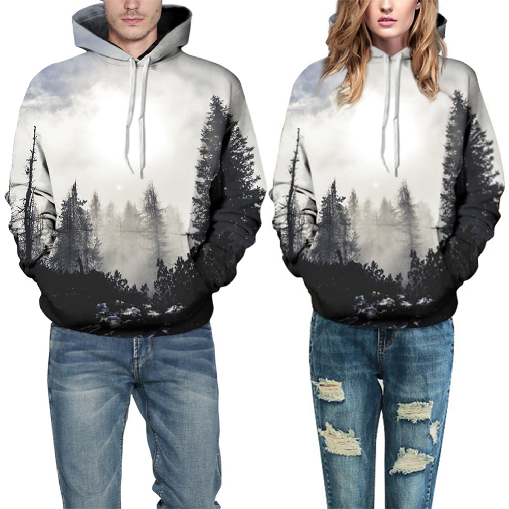 Men/Women 3D Print Black and White Forest Hoodie Fashionable Hooded Pullover Top white forest_XXXL - Image 2