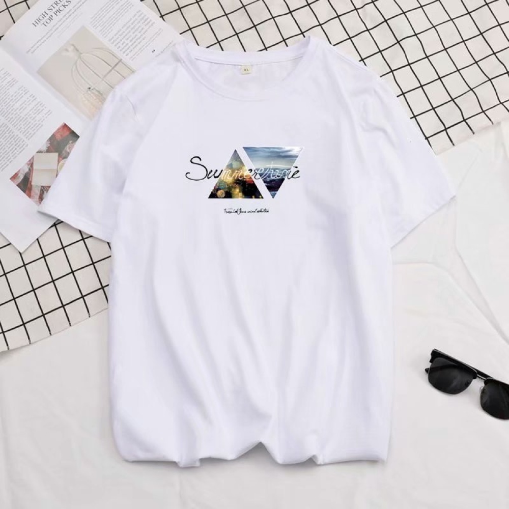 Men Summer Fashion Short-sleeved T-shirt Round Neckline Loose Printed Cotton Bottoming Top 2XL_614 white - Image 3