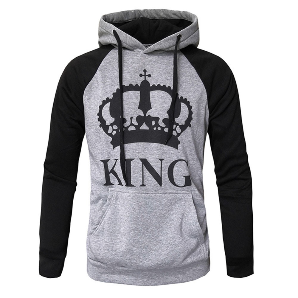 Wen and Women Couple Hooded Black White Loose Pullover Shirt Light gray-KING_3XL - Image 3