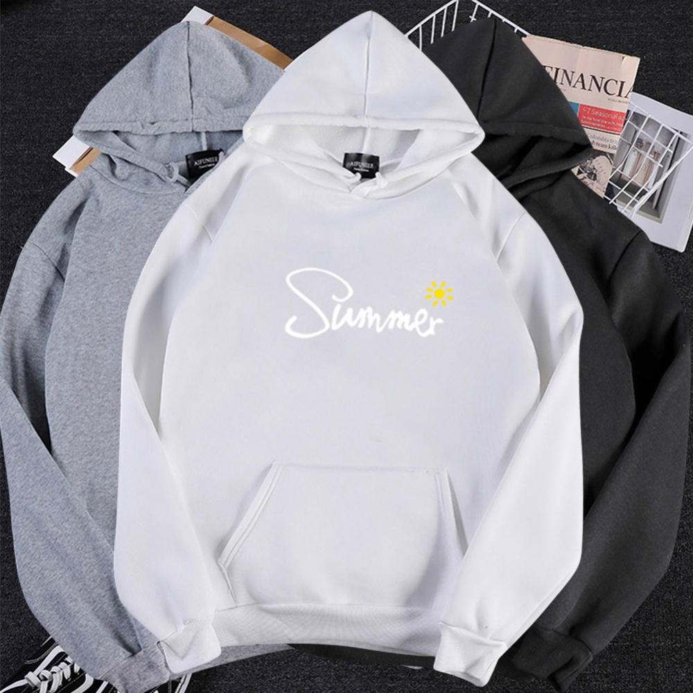 Men Women Hoodie Sweatshirt Thicken Velvet Sun Summer Loose Autumn Winter Pullover Tops Black_XXL - Image 3