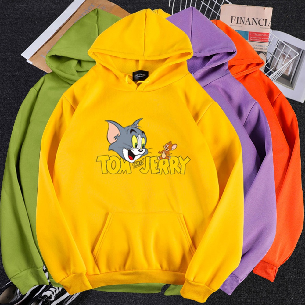 Men Women Hoodie Sweatshirt Tom and Jerry Cartoon Thicken Loose Autumn Winter Pullover Tops Orange_XL - Image 3