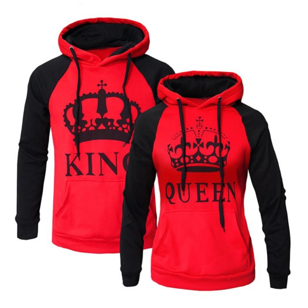 Wen and Women Couple Hooded Black White Loose Pullover Shirt red-QUEEN_3XL - Image 3