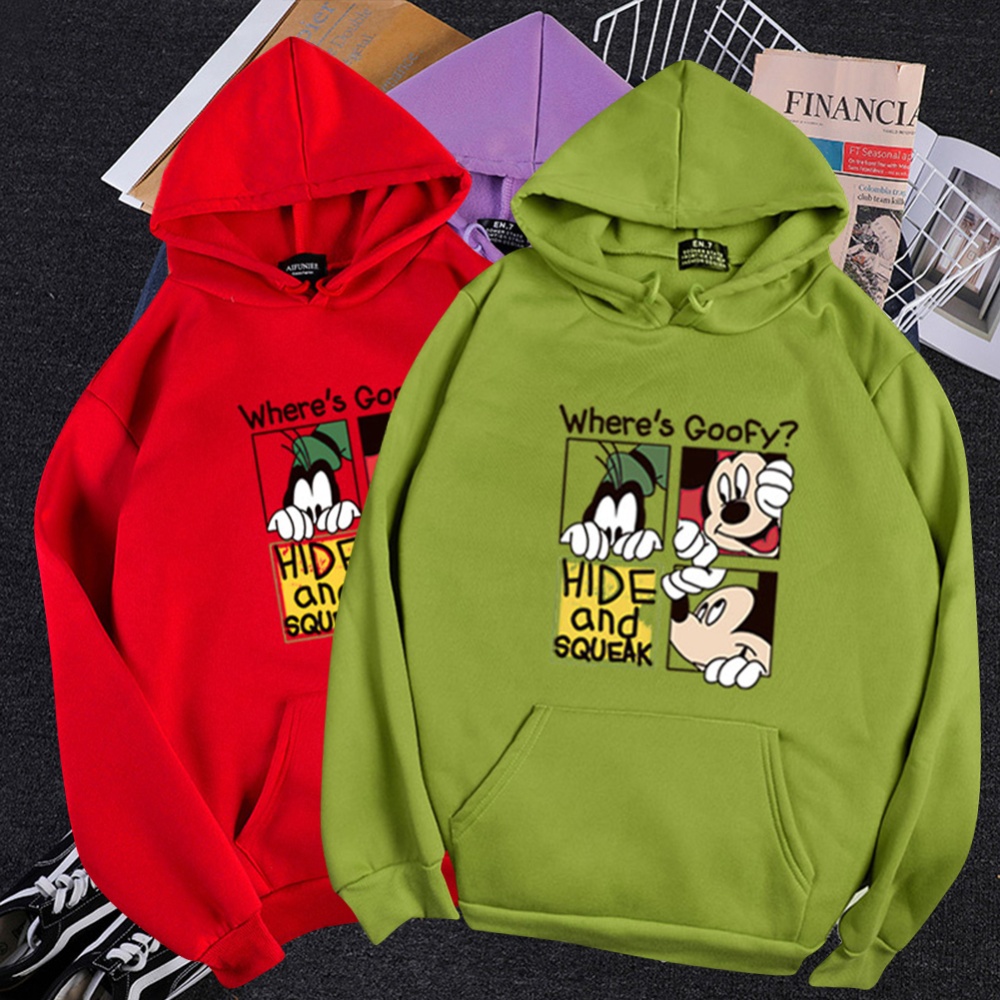 Men Women Hoodie Sweatshirt Micky Mouse Cartoon Thicken Autumn Winter Loose Pullover Green_M - Image 2