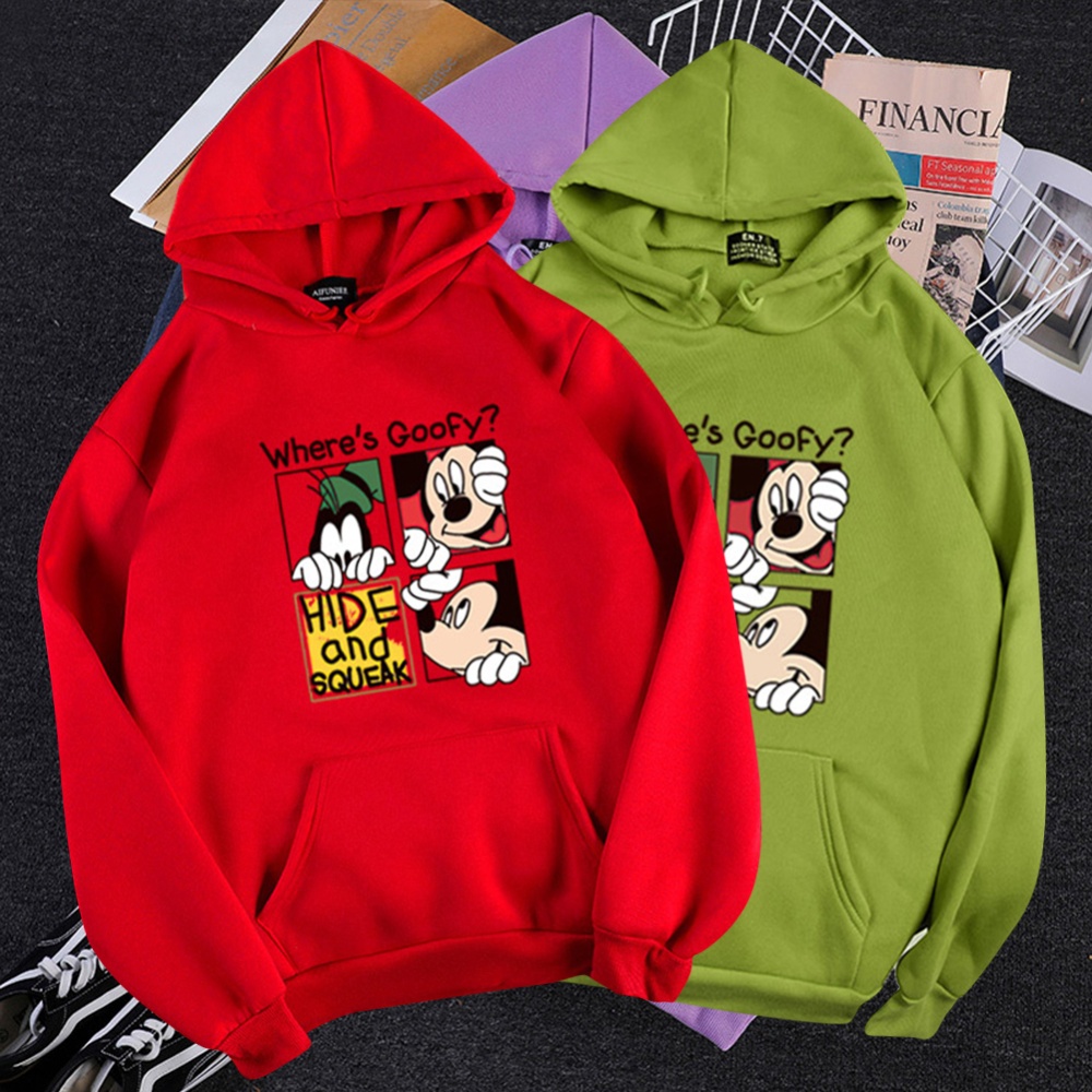 Men Women Hoodie Sweatshirt Micky Mouse Cartoon Thicken Autumn Winter Loose Pullover Green_M - Image 3