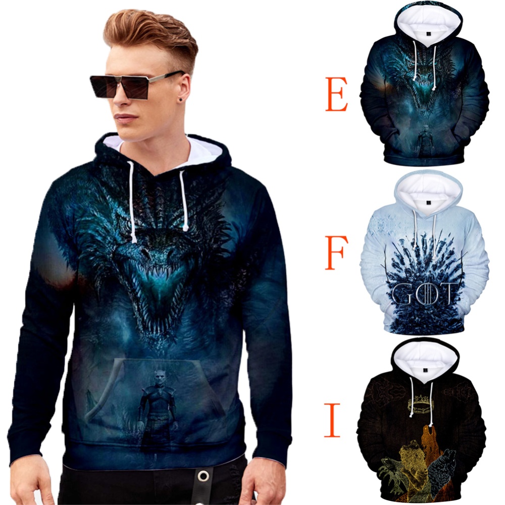 Men Women Stylish Cool Loose Game of Thrones 3D Printing Sweatshirt Hoodies Style E_XL - Image 2