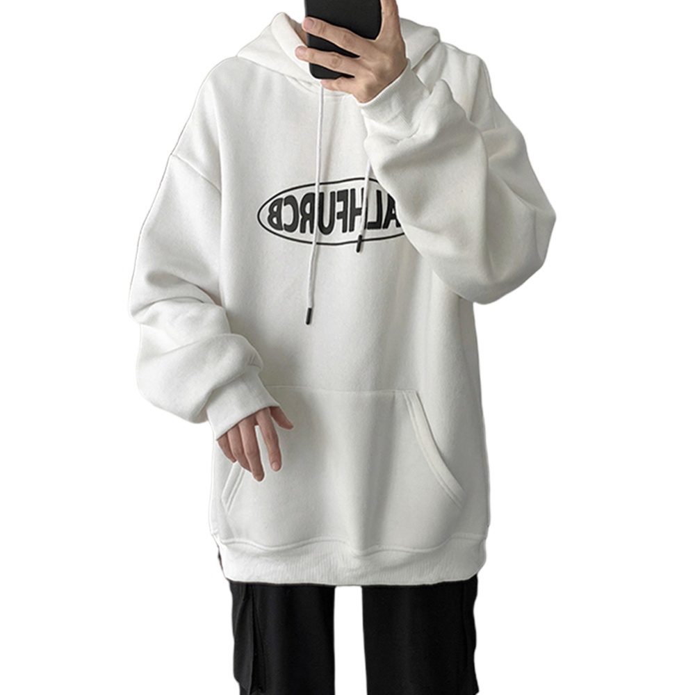 Men Women Spring Autumn Loose Letter Printing Hooded Sweatshirt White 372_XL - Image 3