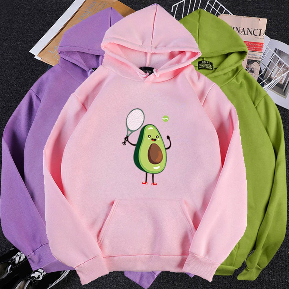 Men Women Hoodie Sweatshirt Cartoon Avocado Thicken Autumn Winter Loose Pullover Tops Green_XXXL - Image 2