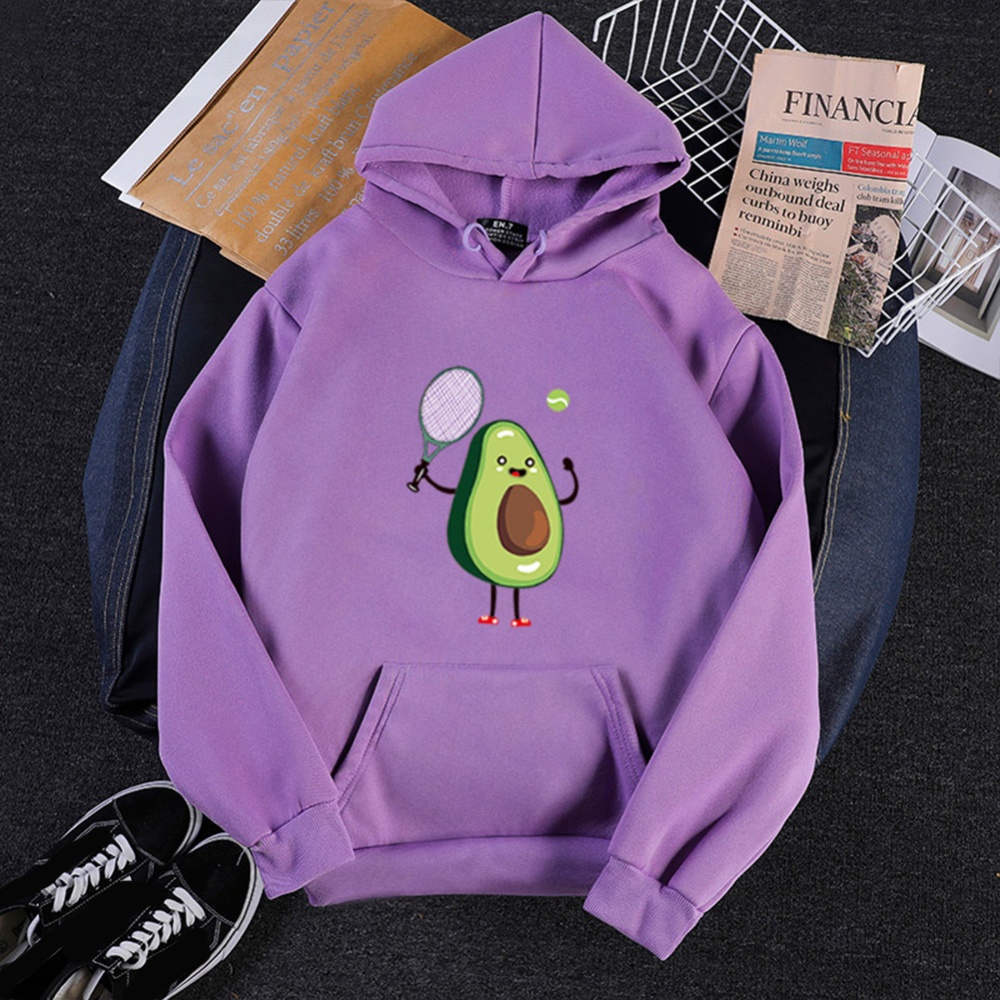 Men Women Hoodie Sweatshirt Cartoon Avocado Thicken Autumn Winter Loose Pullover Tops Green_XXXL - Image 3