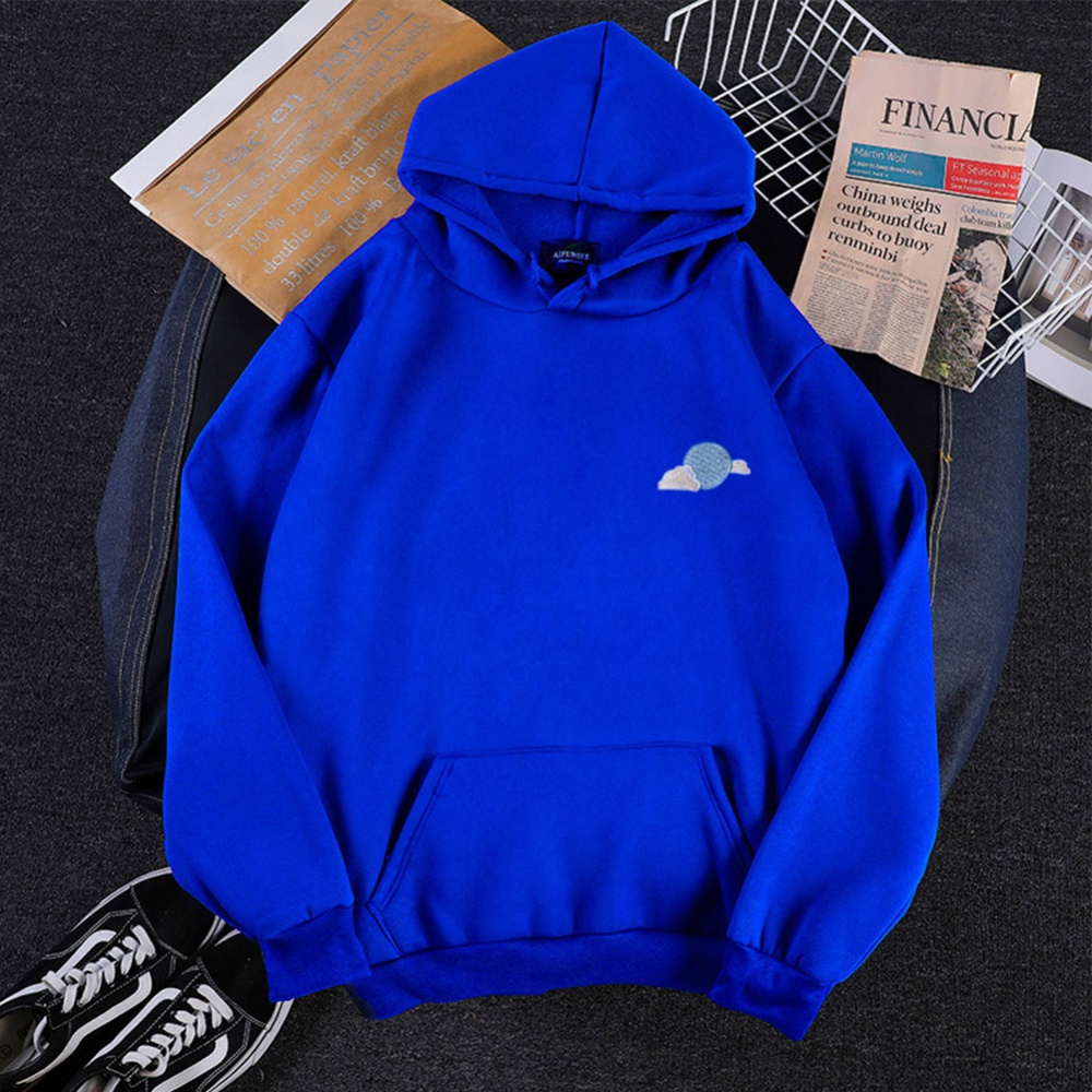 Men Women Hoodie Sweatshirt Thicken Velvet Loose Cloud Autumn Winter Pullover Tops Blue_M - Image 2