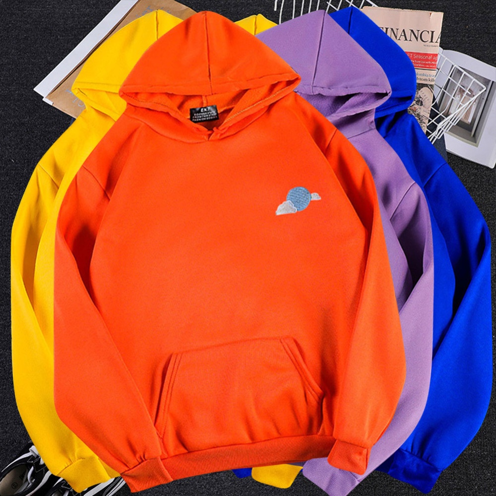 Men Women Hoodie Sweatshirt Thicken Velvet Loose Cloud Autumn Winter Pullover Tops Purple_L - Image 3