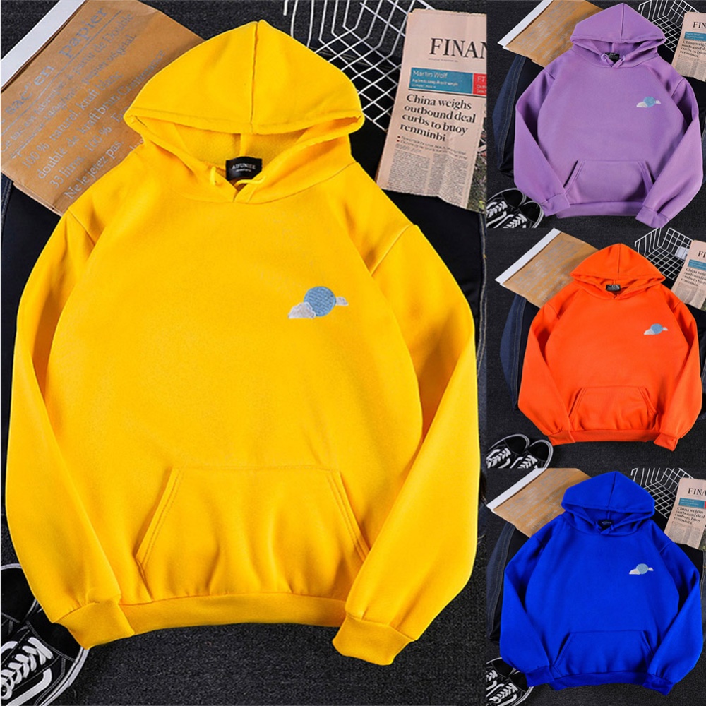 Men Women Hoodie Sweatshirt Thicken Velvet Loose Cloud Autumn Winter Pullover Tops Purple_L - Image 2