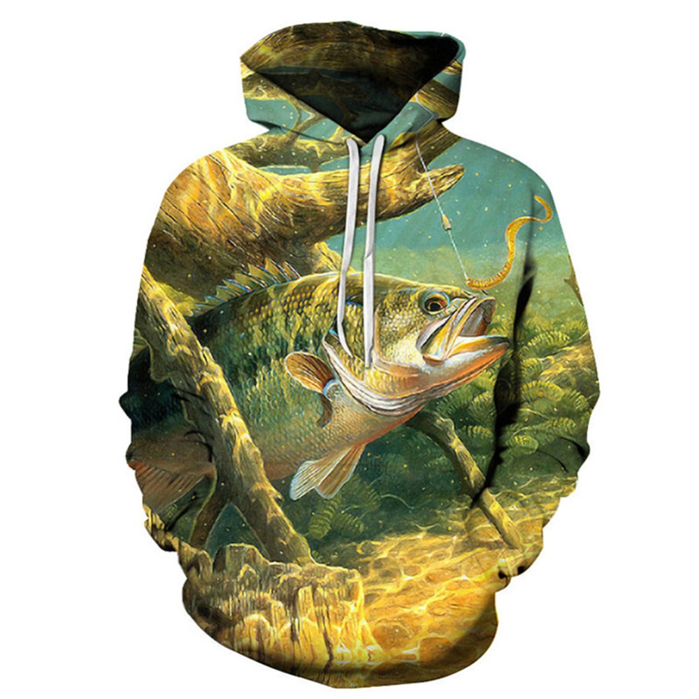 Women Men Loose 3D Underwater World Fish Printing Hooded Jacket Pullover Photo Color_L - Image 3