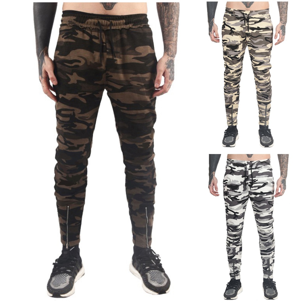 Stylish Men Camouflage Sports Trousers with Zipper Leg Opening Elastic Band Waist Long Pants Gift Yellow Camo_2XL - Image 2