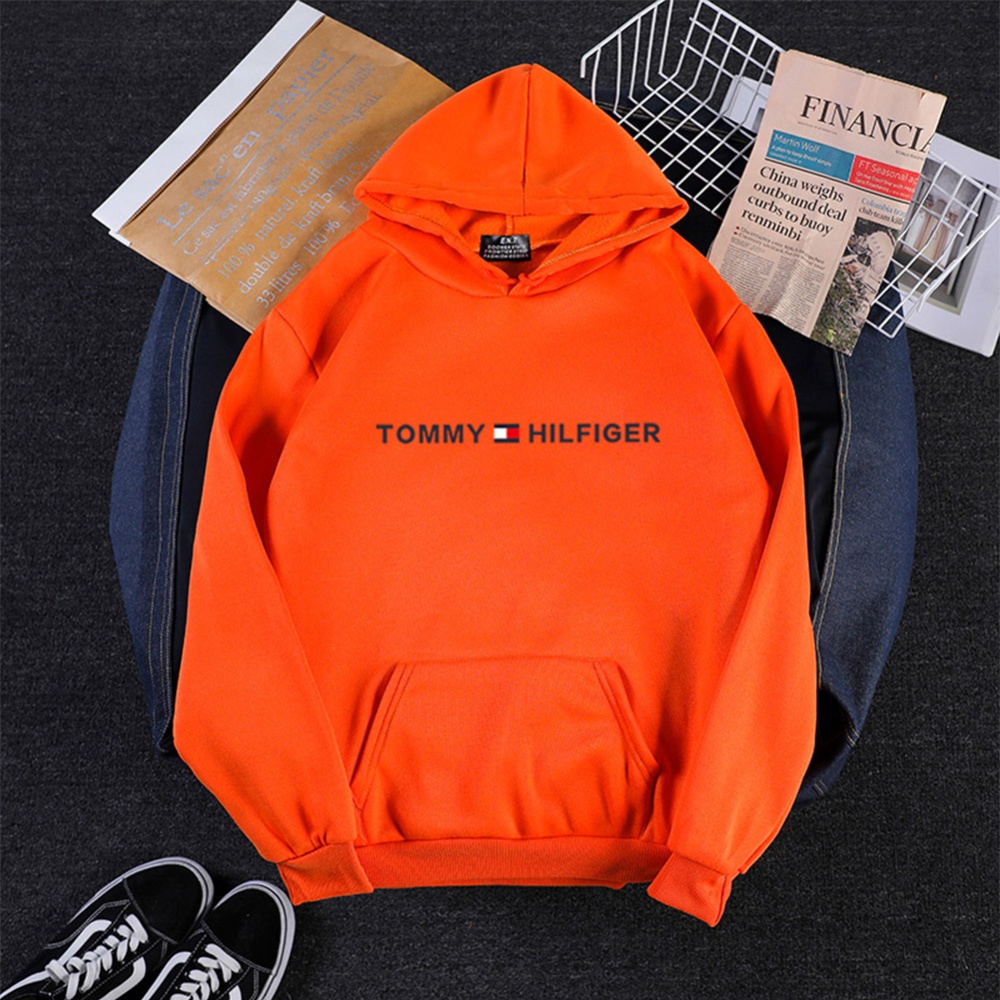 Men Women Hoodie Sweatshirt Printing Letters Thicken Velvet Loose Fashion Pullover Orange_XL