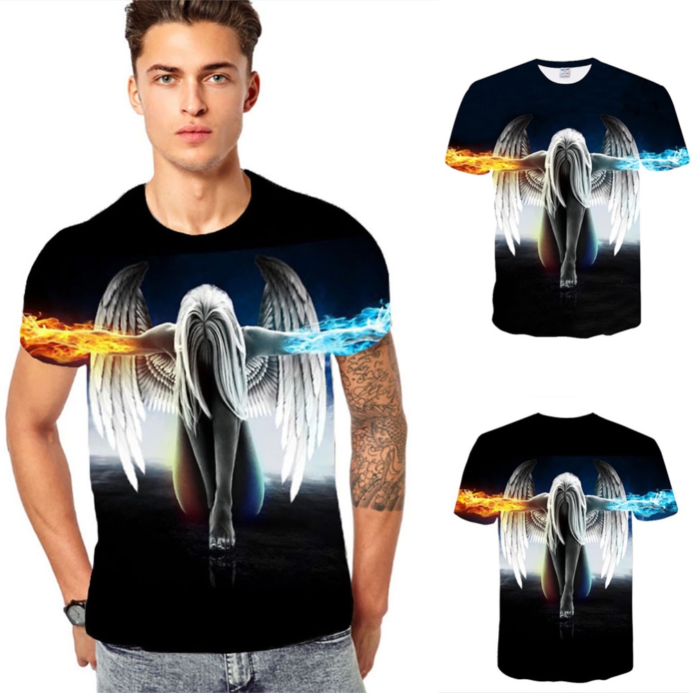 Men Women Fashion 3D Angel Printing Casual Short Sleeve T-shirt Photo Color_L - Image 2