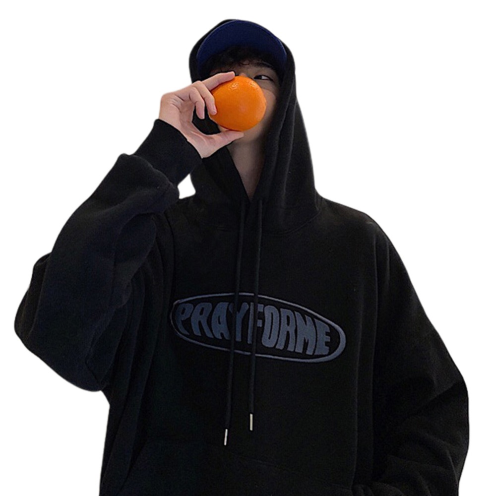 Men Women Fashion Hoodie Sweatshirt Letter Printing Loose Pullover Casual Tops Black_M