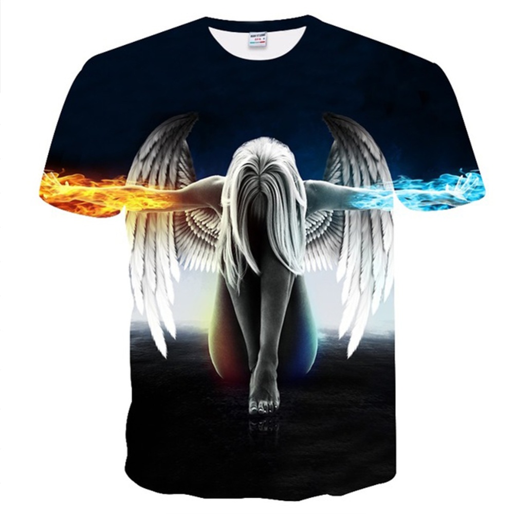 Men Women Fashion 3D Angel Printing Casual Short Sleeve T-shirt Photo Color_L - Image 3