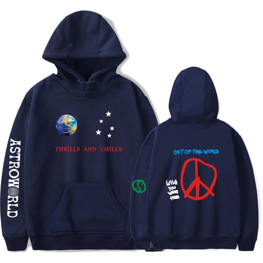 Travis Scotts ASTROWORLD Long Sleeve Printing Hoodie Casual Loose Tops Hooded Sweater E Navy_M - Image 3